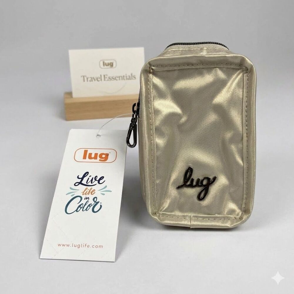 Lug Drizzle Mini Zip NWT Storage Pouch Bag Charm ChamMet Champagne Gold Clip - Picture 2 of 7